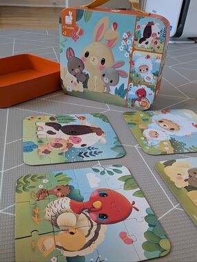 Janod Progressive Puzzle - Farrm Animal 4-Pack Kid Puzzles